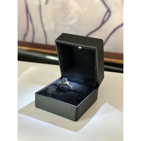 Black Sapphire and Diamond Accent Oval Ring - Sterling Silver - Size 7 - Simple - Picture 11 of 12